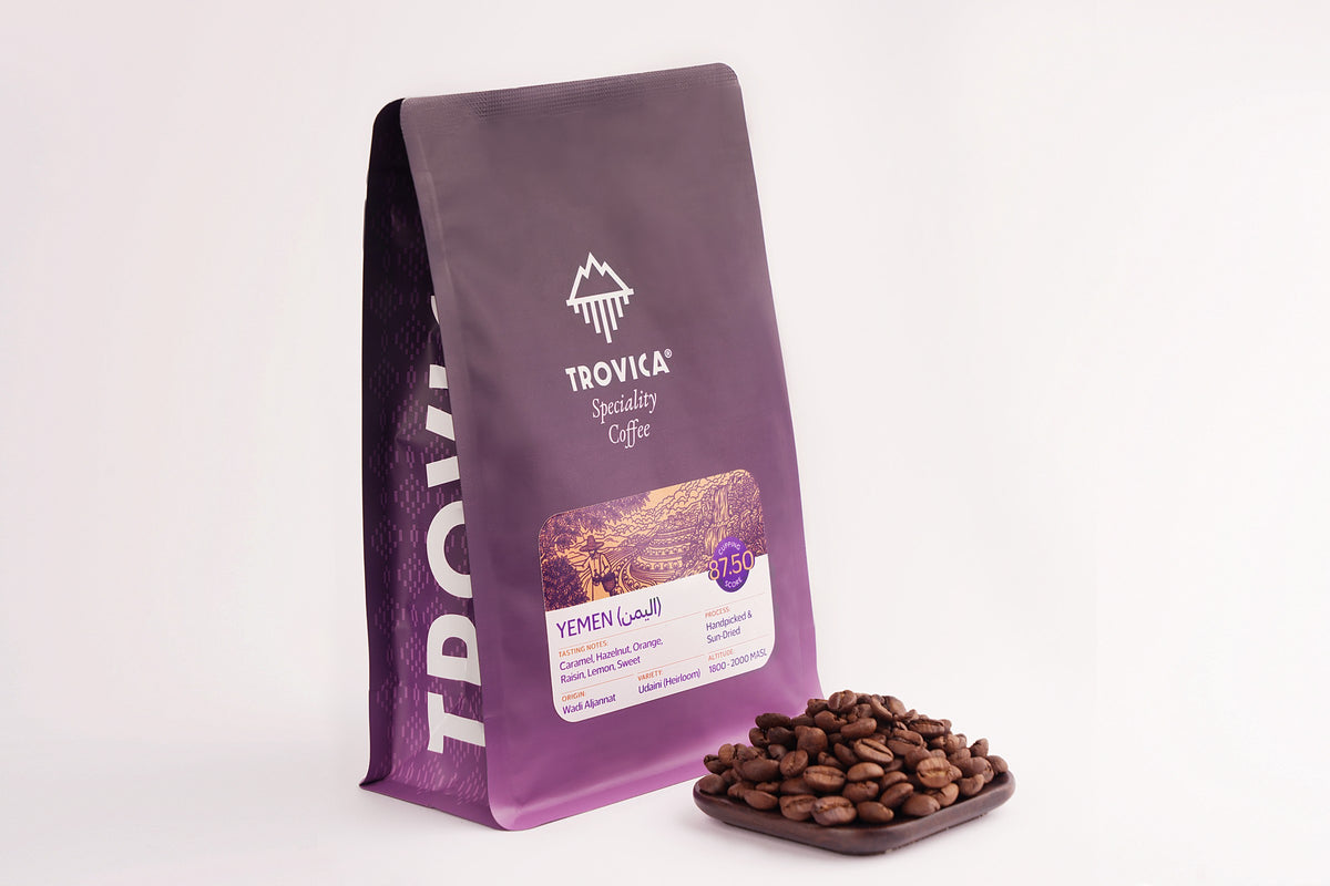TROVICA Wadi Aljannat Yemeni specialty coffee 200 g bag with roasted beans